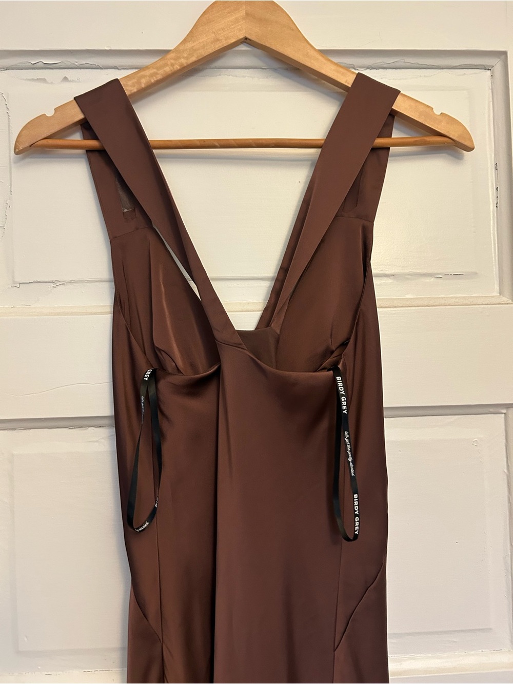 Birdy Grey One-Shoulder Brown Satin Dress - Picture 5 of 10